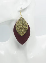 Load image into Gallery viewer, Pebbled Gold Leather Over Red Suede Leather Earrings - E19-1268