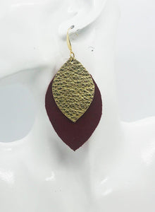 Pebbled Gold Leather Over Red Suede Leather Earrings - E19-1268