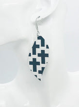 Load image into Gallery viewer, Black Crosses on off White Leather Earrings - E19-1283