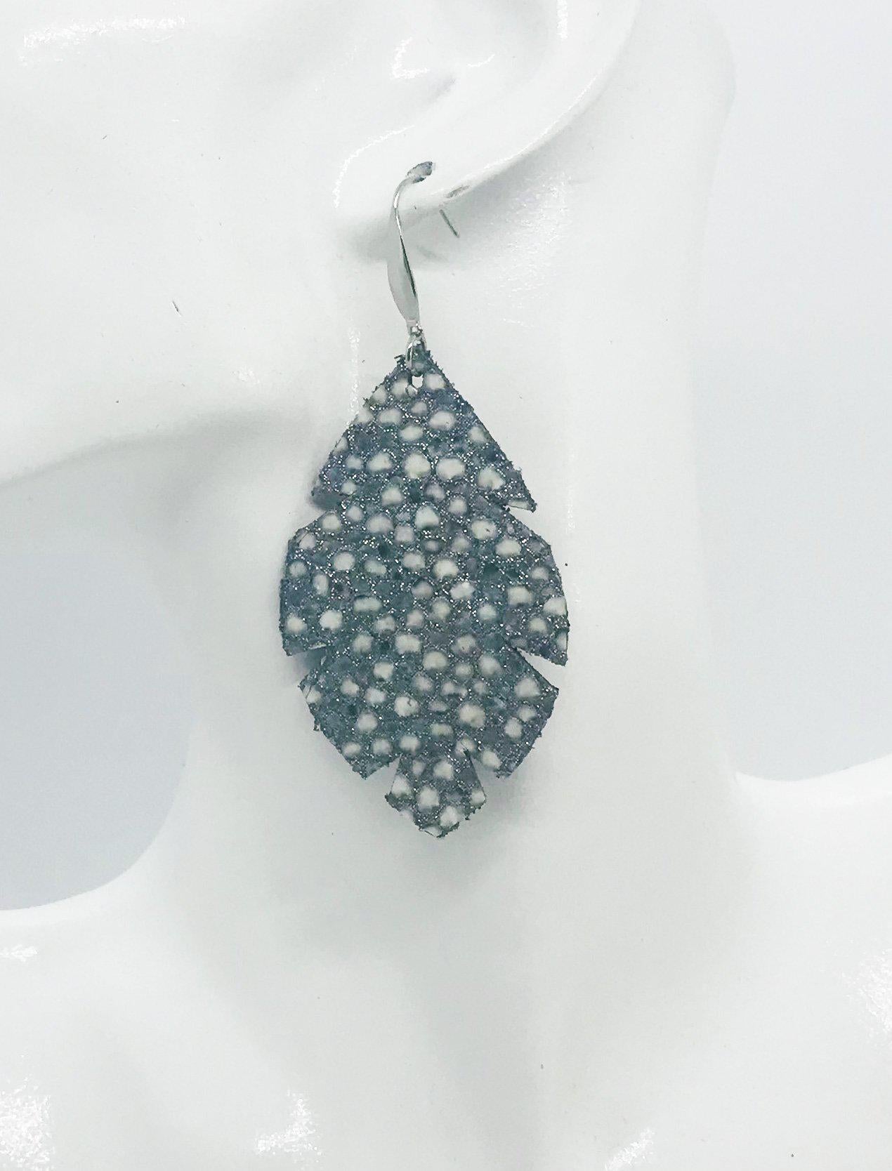 Silver and Gray Exotic Stingray Leather Earrings - E19-1293