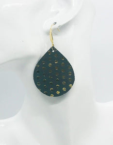 Metallic Grey and Gold Polka Dot Leather Earrings - E19-1315