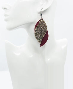 Bright Red Leather and Metallic Chunky Glitter Earrings - E19-1318