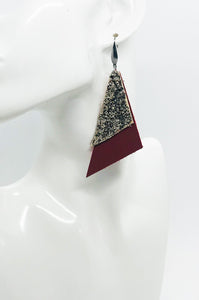Cranberry Leather and Gold Chunky Glitter Leather Earrings - E19-1329