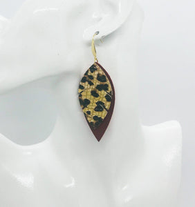 Cranberry Leather and Banana Leopard Leather Earrings - E19-1347