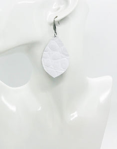 White Embossed Genuine Leather Earrings - E19-1350
