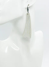 Load image into Gallery viewer, Striped Silver on Beige Metallic Leather Earrings - E19-1352