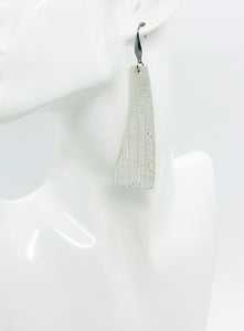 Striped Silver on Beige Metallic Leather Earrings - E19-1352