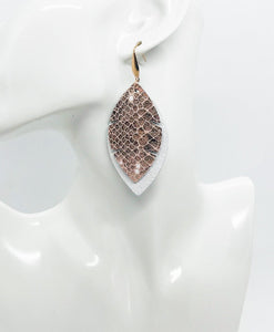 White and Rose Gold Metallic Snake Leather Earrings - E19-1353