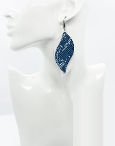 White Leather and Navy Snake Leather Earrings - E19-1356