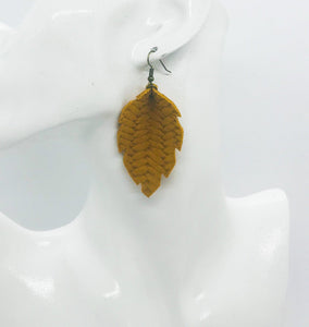 Mustard Braided Fishtail Leather Earrings - E19-1365