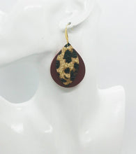 Load image into Gallery viewer, Cranberry Leather and Banana Leopard Leather Earrings - E19-1367