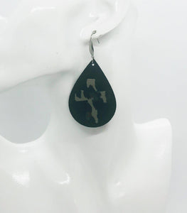 Biker Black Genuine Leather and Gold Cheetah Earrings - E19-1379