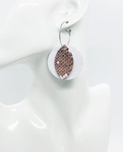 White Leather and Rose Gold Snake Leather Earrings - E19-1380