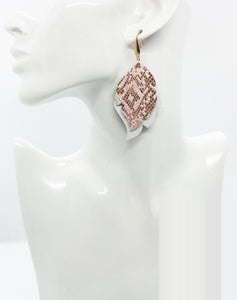 White and Rose Gold Metallic Snake Leather Earrnigs - E19-1388