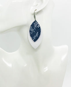 White Leather and Navy Snake Leather Earrings - E19-1400
