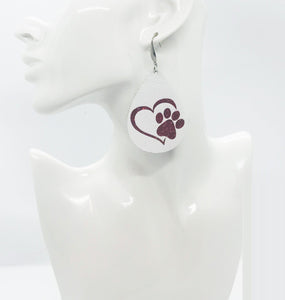 White Genuine Leather and Red Glitter Earrings - E19-1404