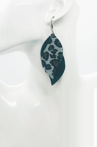 Black Leather and Glitter Leopard Faux Leather Earrings - E19-1419
