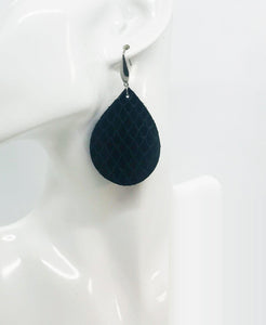Fish Net Pattern Black Leather Earrings - E19-1436