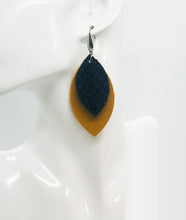 Load image into Gallery viewer, Dark Mustard Suede Leather and Fish Net Black Leather Earrings - E19-1449