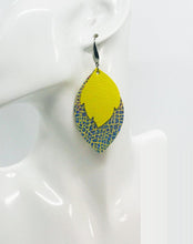 Load image into Gallery viewer, Iridescent Leather and Canary Yellow Leather Earrings - E19-1450