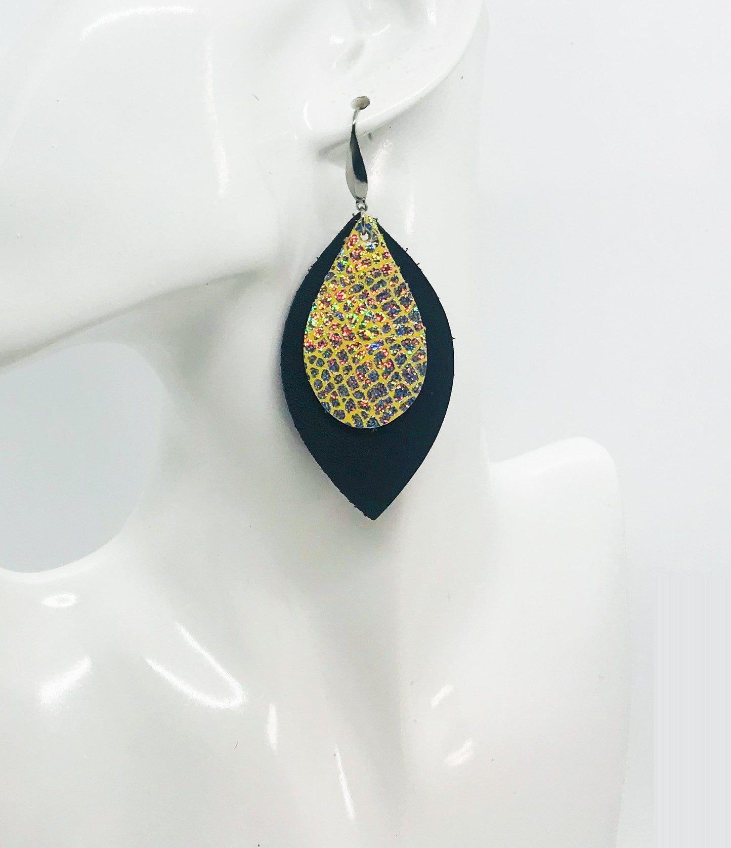 Black and Silver Halo on Banana Leather Earrings - E19-1476