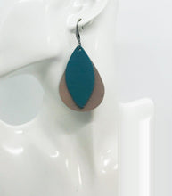 Load image into Gallery viewer, Rose Gold and Peacock Blue Leather Earrings - E19-1477