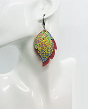 Load image into Gallery viewer, Salmon and Silver Iridescent Leather Earrings - E19-1478
