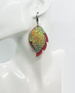 Salmon and Silver Iridescent Leather Earrings - E19-1478