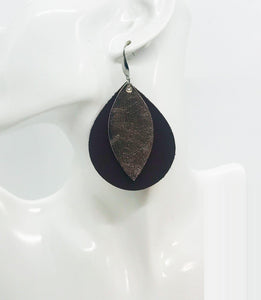 Dark Brown and Metallic Rose Gold Leather Earrings - E19-1484