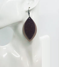 Load image into Gallery viewer, Metallic Rose Gold and Dark Raspberry Leather Earrings - E19-1493