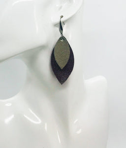 Raspberry Leather and Meatallic Gold Leather Earrings - E19-1495