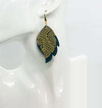 Load image into Gallery viewer, Dark Teal Suede and Mystic Gold Leather Earrings - E19-1504