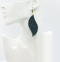 Load image into Gallery viewer, Gold Polka Dots on Black Leather Earrings - E19-1557