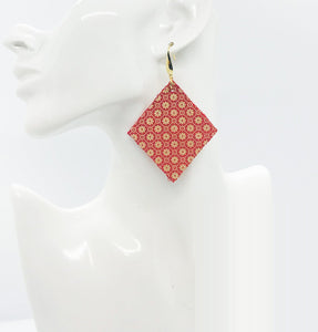 Filigree Floral Gold on Red Leather Earrings - E19-1570