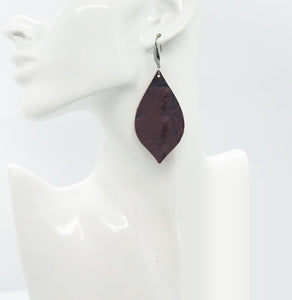 Dark Red Cranberry Genuine Leather Earrings - E19-1592
