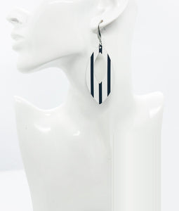 Matte Black and White Straight Striped Leather Earrings - E19-1653