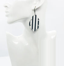 Load image into Gallery viewer, Matte Black and White Straight Striped Leather Earrings - E19-1660