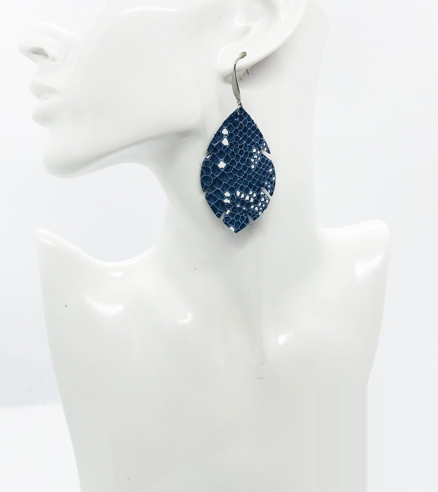 Navy Snake Leather Earrings - E19-1663