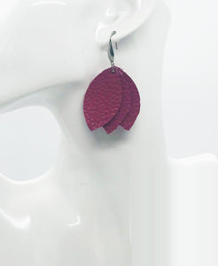 Fuchsia Hot Pink Leather Earrings - E19-1710
