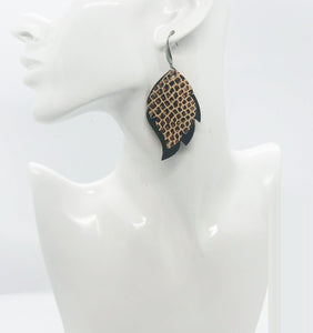 Brown Leather and Peach Snake Skin Leather Earrings - E19-1712
