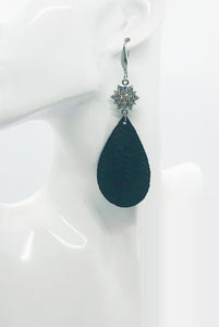 Black Braided Fishtail Leather and Rhinestone Earrings - E19-1740
