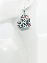 Load image into Gallery viewer, Roses over Black Spotted Leopard Leather Earrings - E19-1744