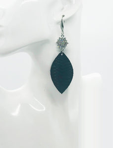 Black Braided Fishtail Leather and Rhinestone Earrings - E19-1746