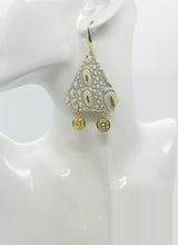 Load image into Gallery viewer, Metallic Gold and White Genuine Leather Earrings - E19-1748