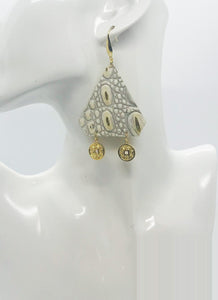 Metallic Gold and White Genuine Leather Earrings - E19-1748