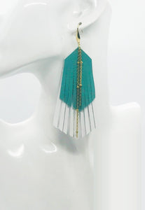 White and Aqua Genuine Leather Earrings - E19-1758