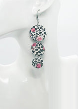 Load image into Gallery viewer, Roses over Black Spotted Leopard Leather Earrings - E19-1765