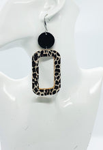 Load image into Gallery viewer, Black Leather and Cheetah Cork Leather Earrings - E19-1782