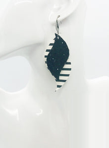 Black and White Stripped Leather and Chunky Glitter Earrings - E19-1784