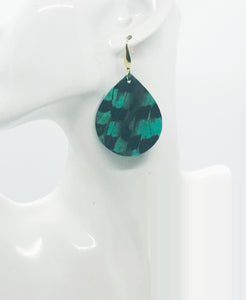 Pheasant Feathers on Aqua Leather Earrings - E19-1785
